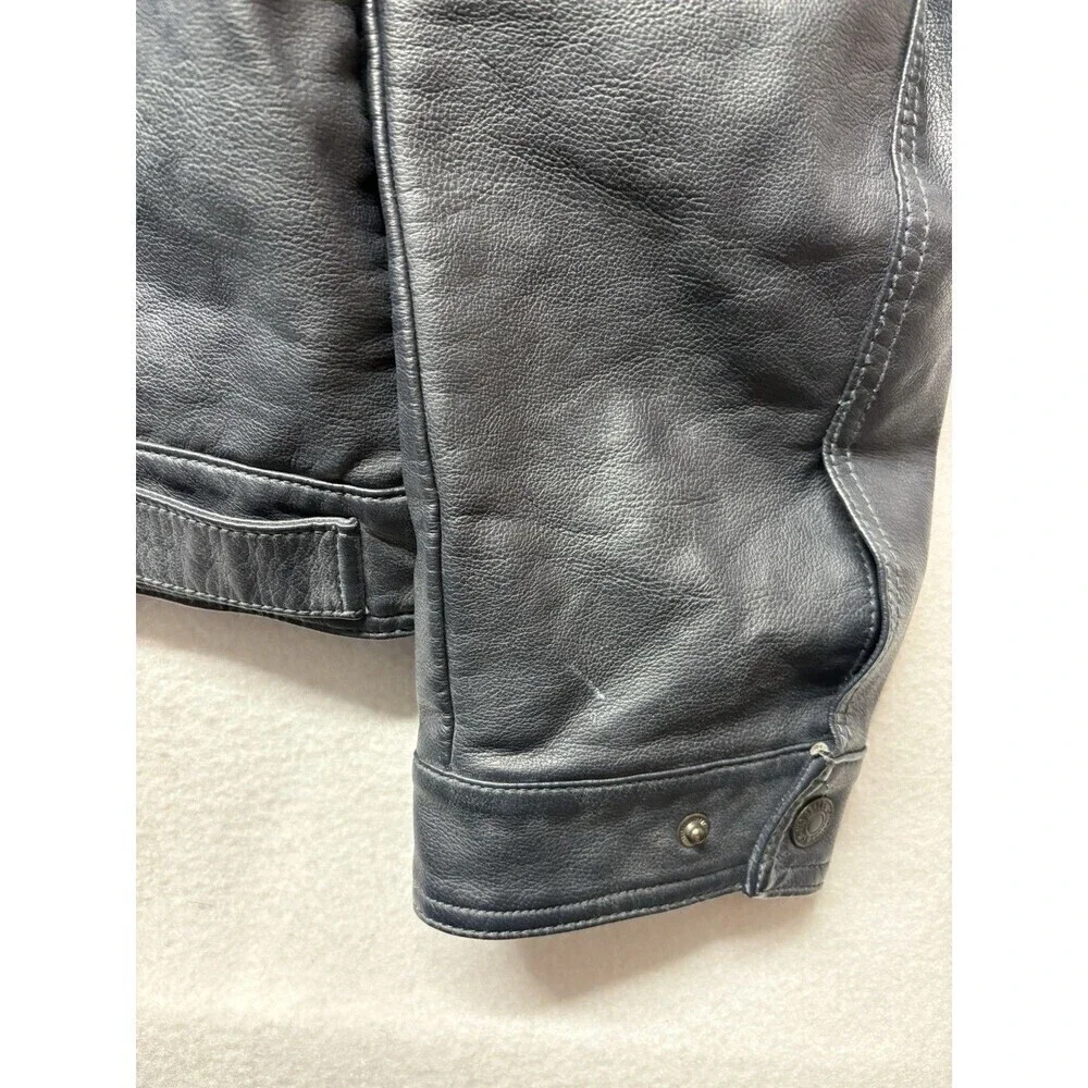 Levi's® Mens Dark Blue Faux Leather Midweight Trucker Jacket Size Large Biker